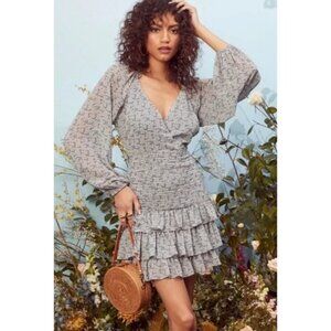 💕ASTR💕 Long Sleeve Tiered Ruffle Floral Dress ~ Blue Floral Print Large L NWT